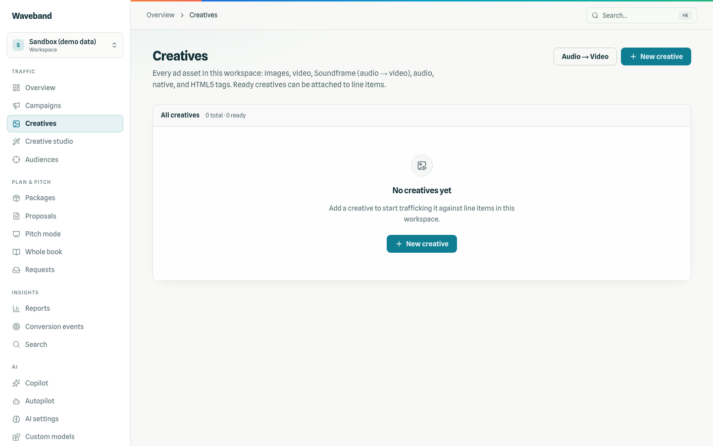 Creatives library with per-channel validation status