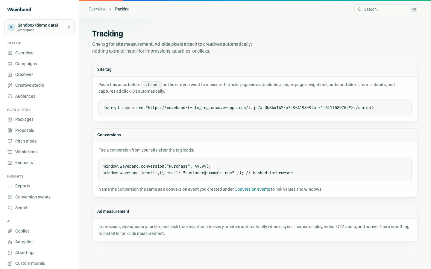 Waveband Signal tracking setup in the console